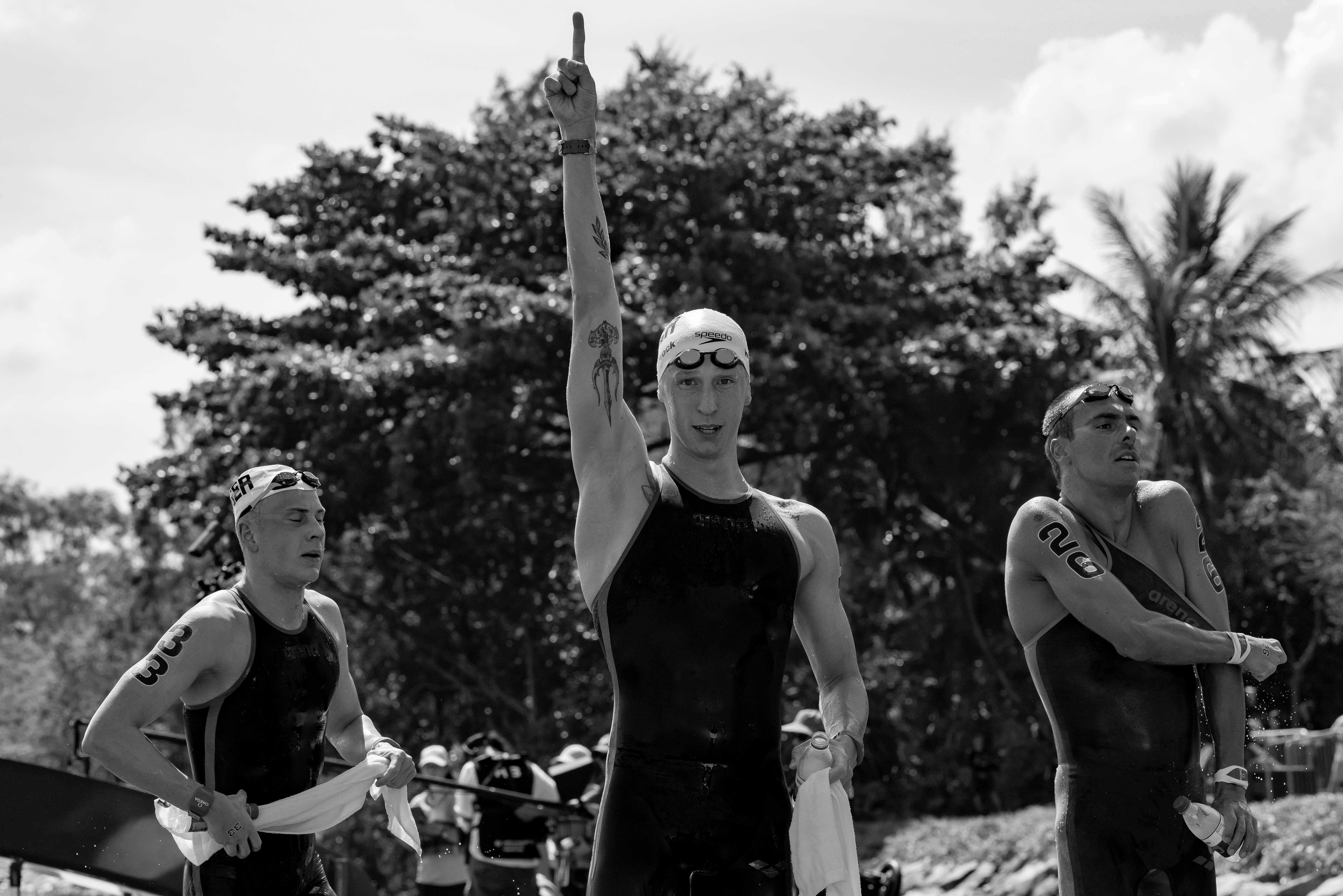Florian Wellbrock celebrating his return to the top of open water swimming in Singapore