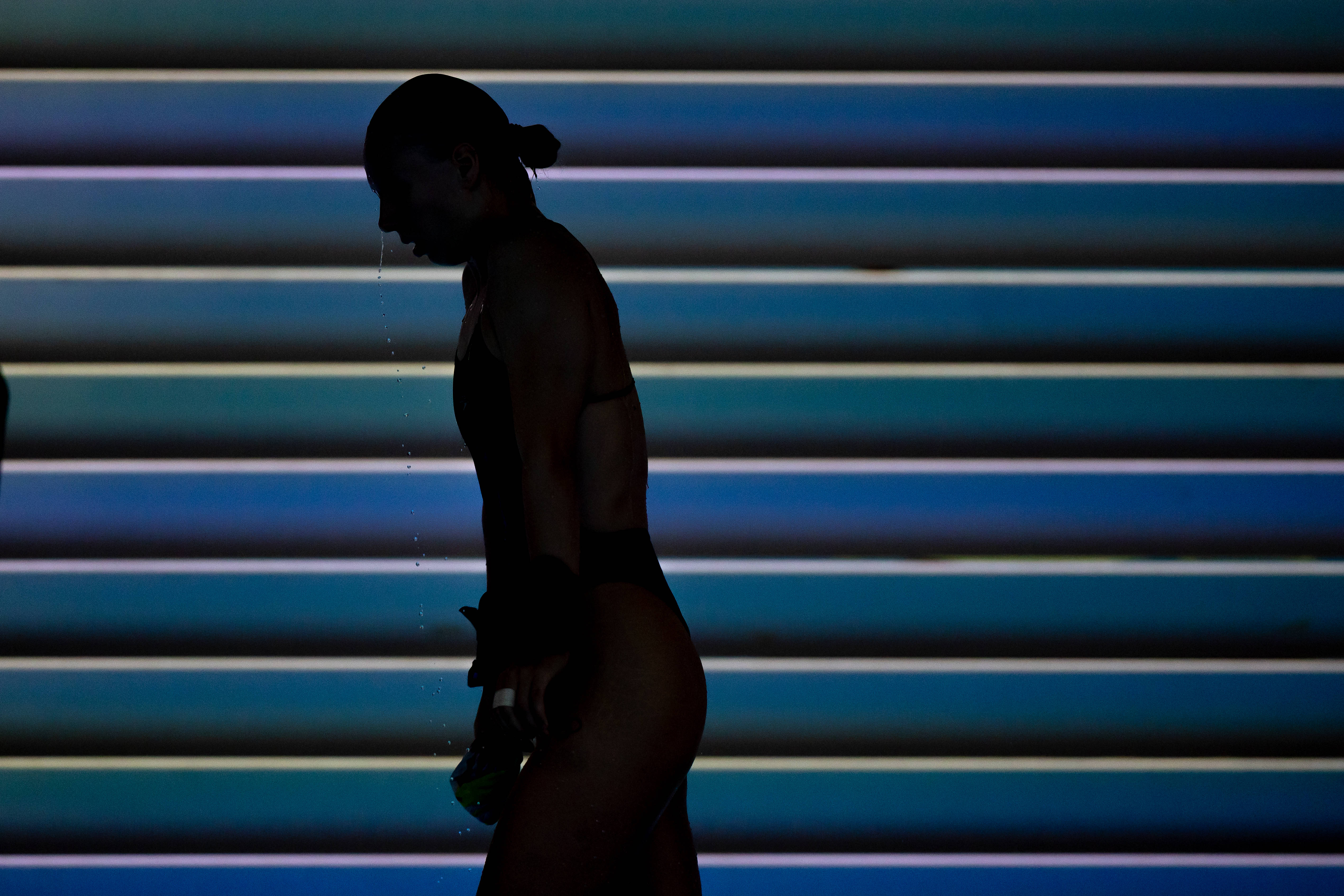 Pauline Pfeif on the way back to the 10m platform in Singapore
