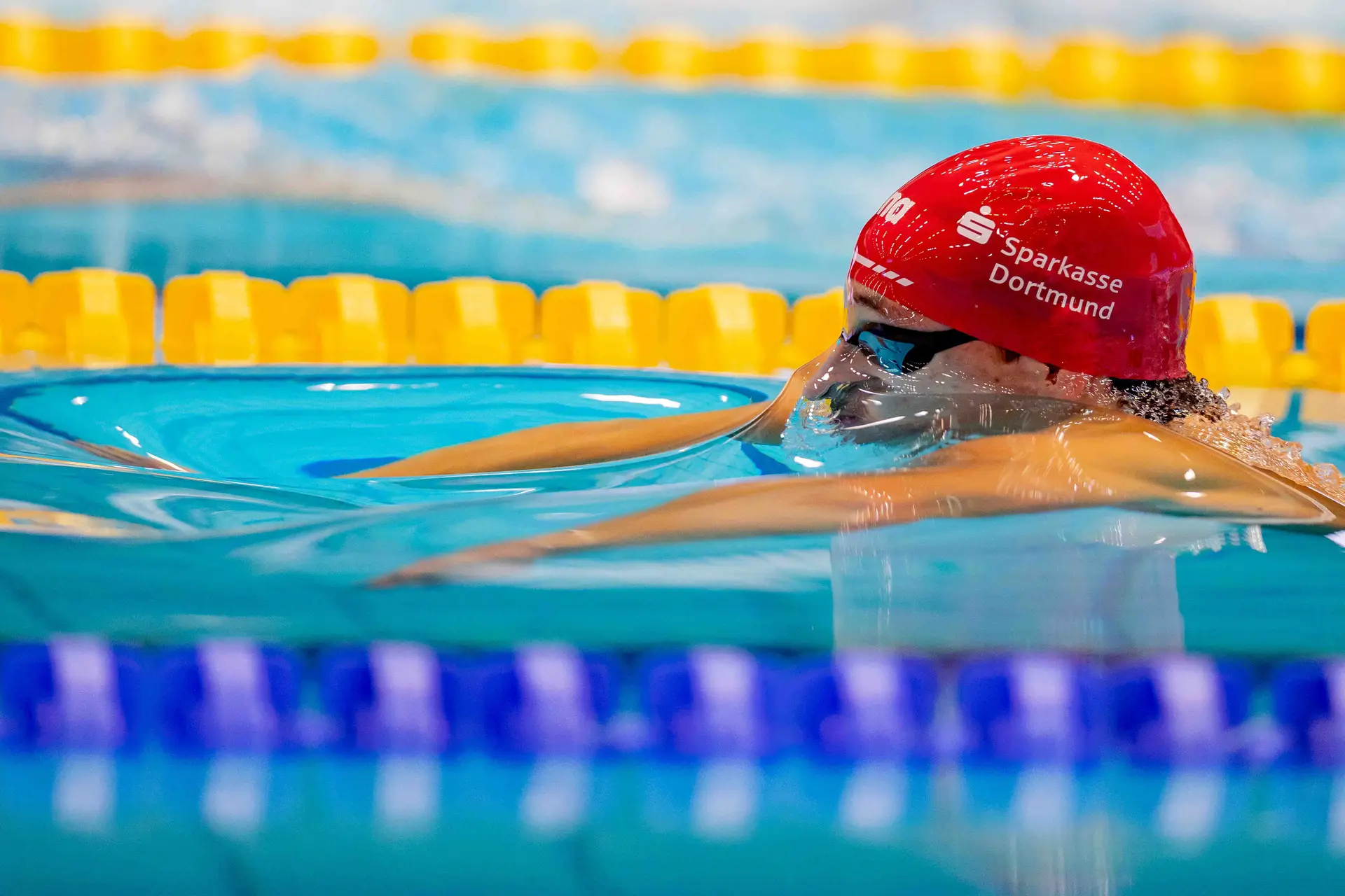 Breaststroke swimmer breaking the surface