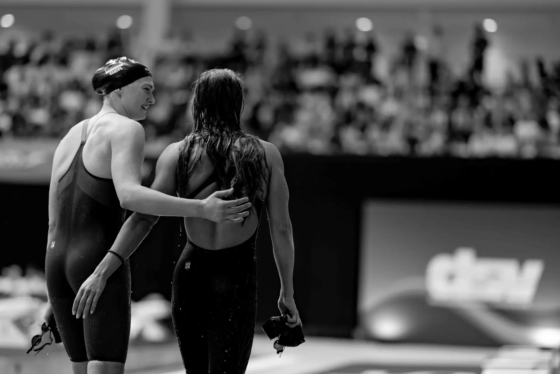 Athletes embracing after the race