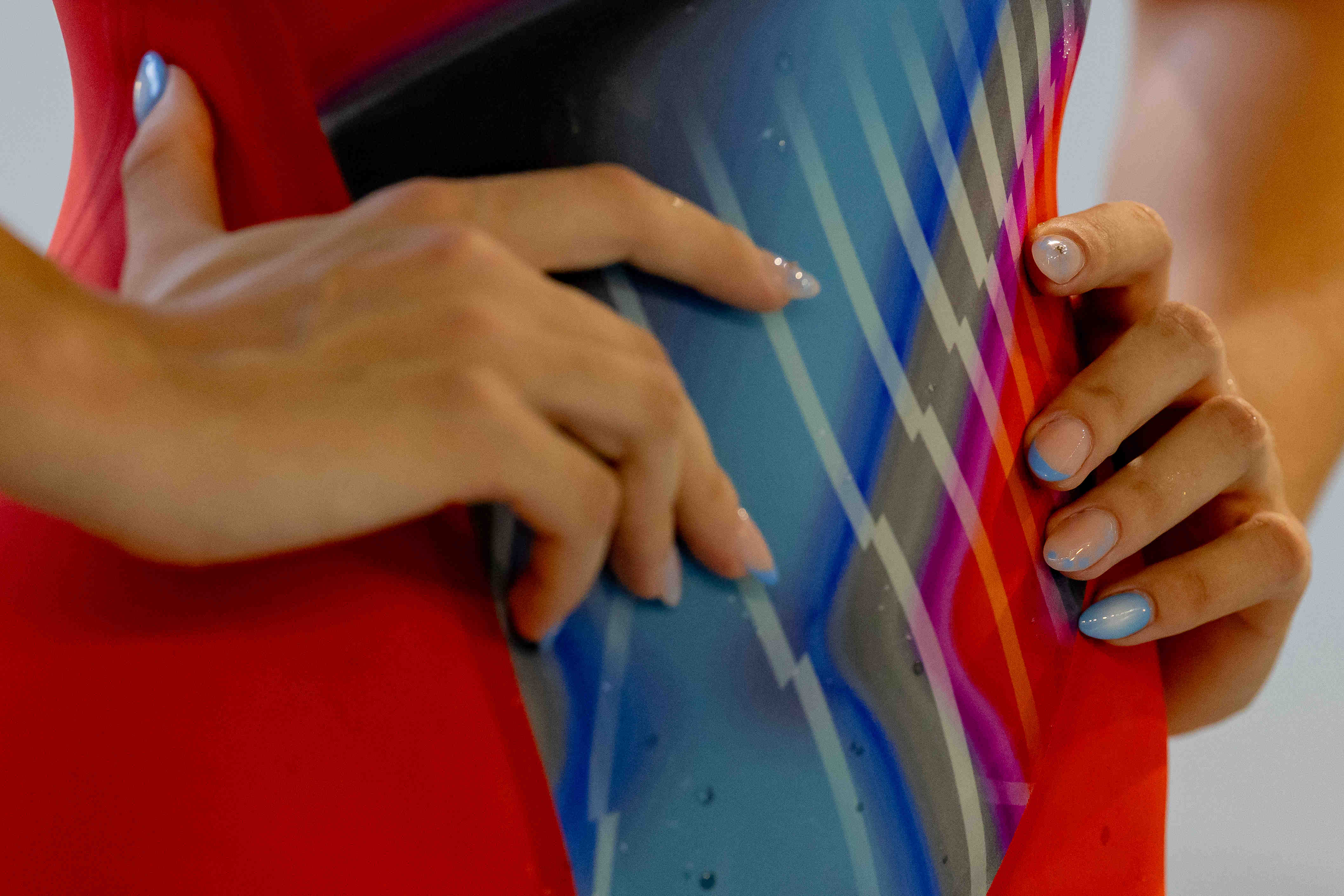 Detail of Nina Jazy preparing during training in Singapore